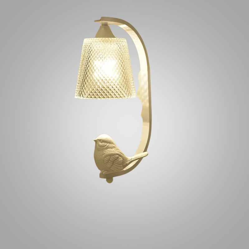 BirdLuxe - Elegante Wandlamp met Vogelontwerp – Hout en Glas voor Slaapkamer