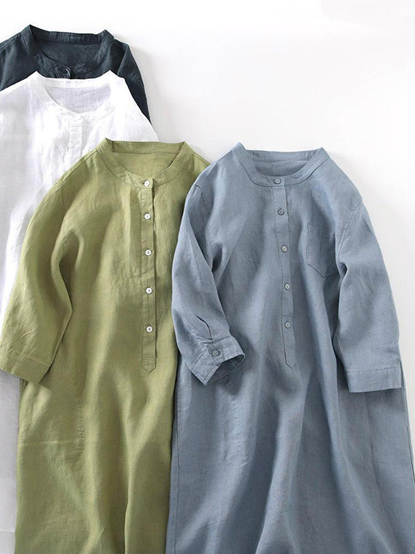 Middellange Mouwen Losse Linnen Shirt Jurken