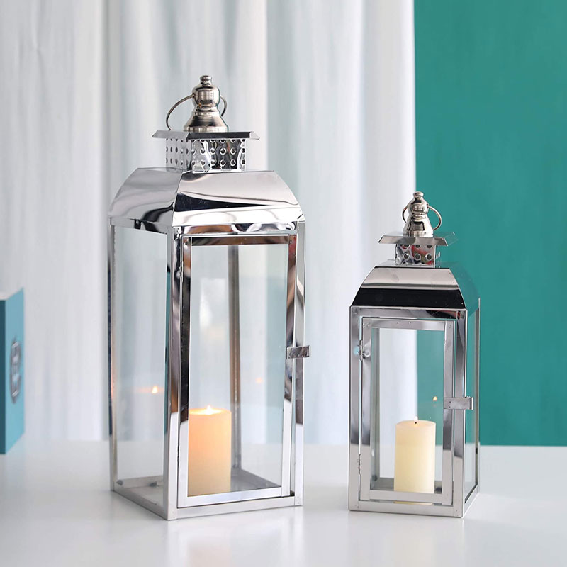20,5"&15" Hoge RVS Decoratieve Kaarsenlantaarns (Set van 2)