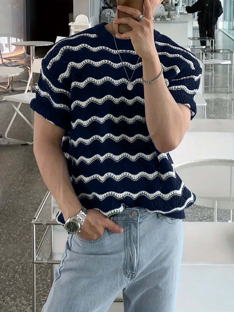 Risacca Ripple Patroon Gebreide T-Shirt voor Dames en Heren