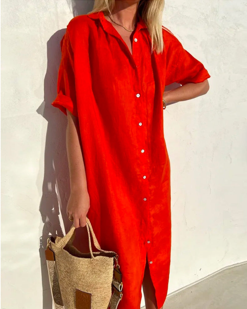 Zomerjurk Katoen-Linnen Mix Ademend Comfortabel Casual