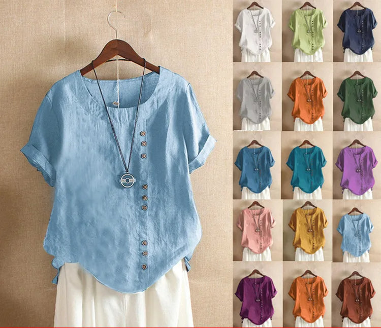 Verana – Elegante Katoenen Blouse met Korte Mouwen en Knoopdetails