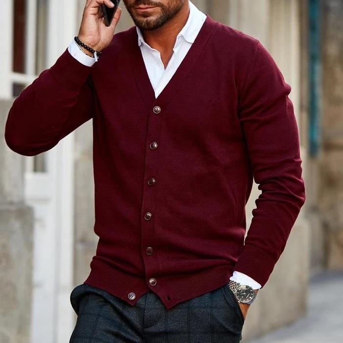 Vest Casual Cardigan voor Heren met V-Hals en Knopen