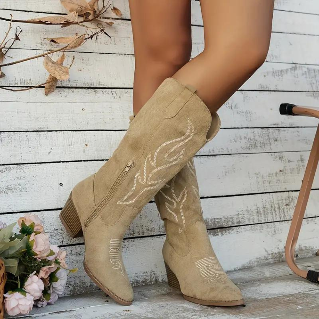 Cowboylaarzen Kniehoge Met Zijrits Zware Hak Spitse Teen