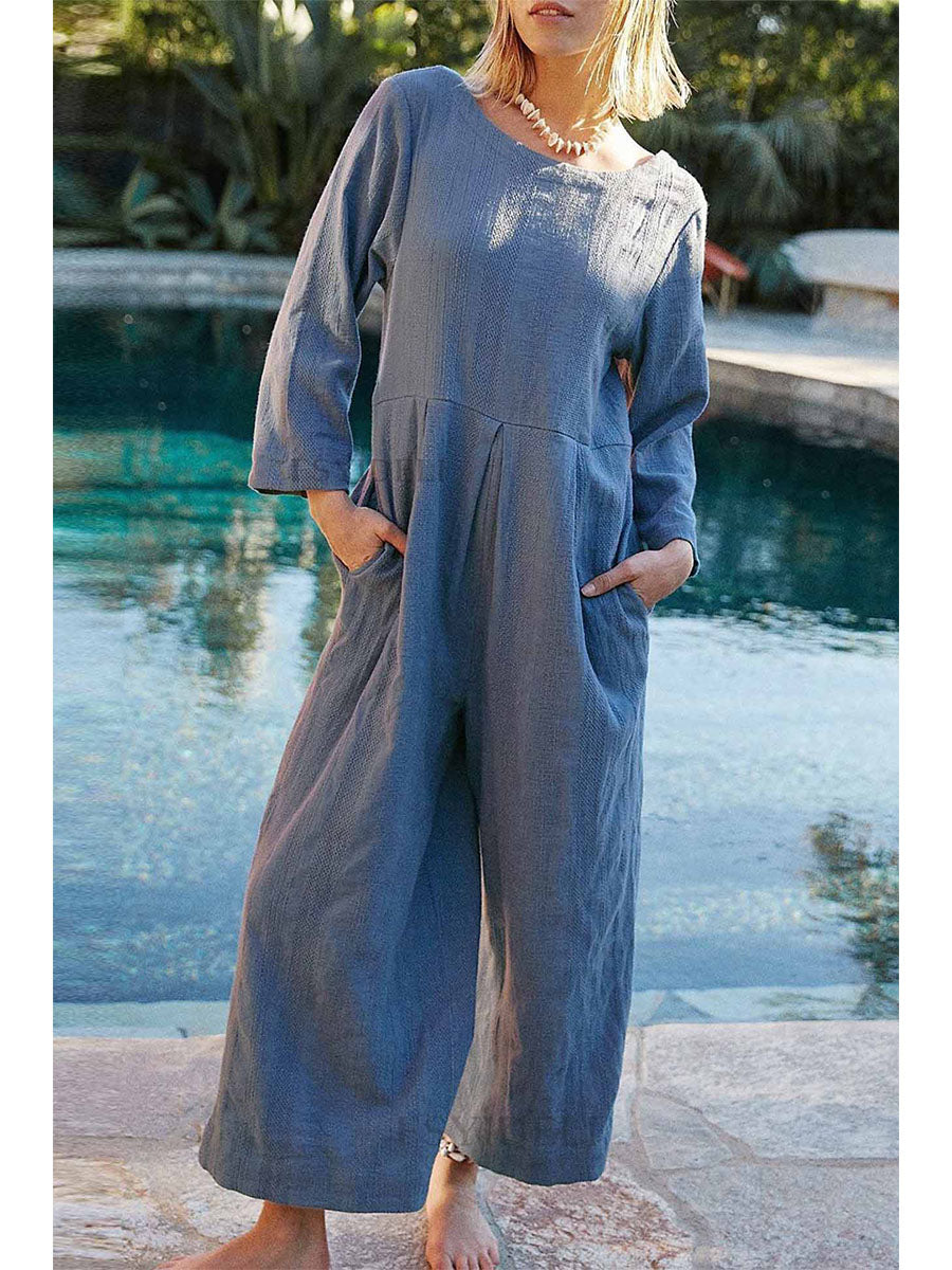 Dames U-Hals Achter Lange Mouw Jumpsuit