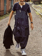 Baggy Denim Overalls met Kleur Gecoördineerde Zak