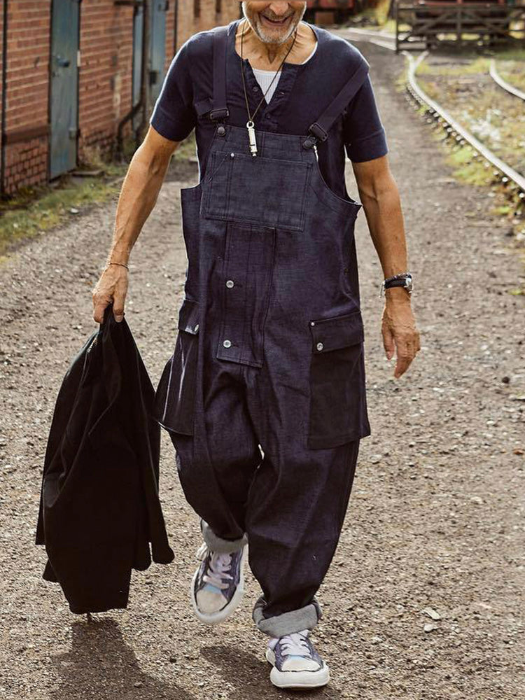 Baggy Denim Overalls met Kleur Gecoördineerde Zak