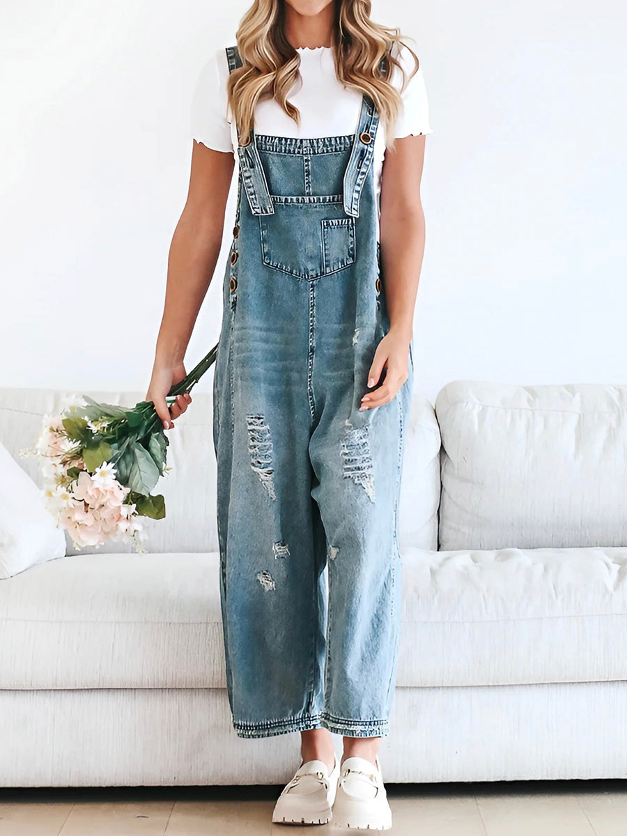 Losse Pas Versleten Denim Overalls
