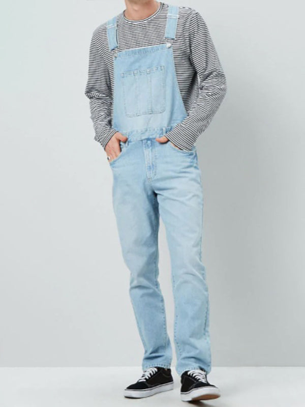 Heren Slim Fit Bretels Gewassen Denim Overalls