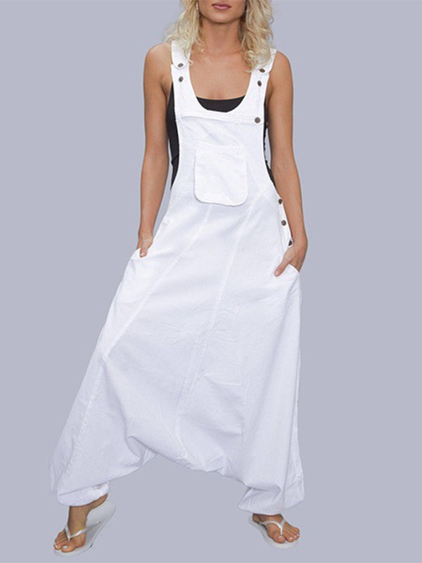 Dames U-hals Mouwloze Harem Wijde Pijpen Jumpsuit