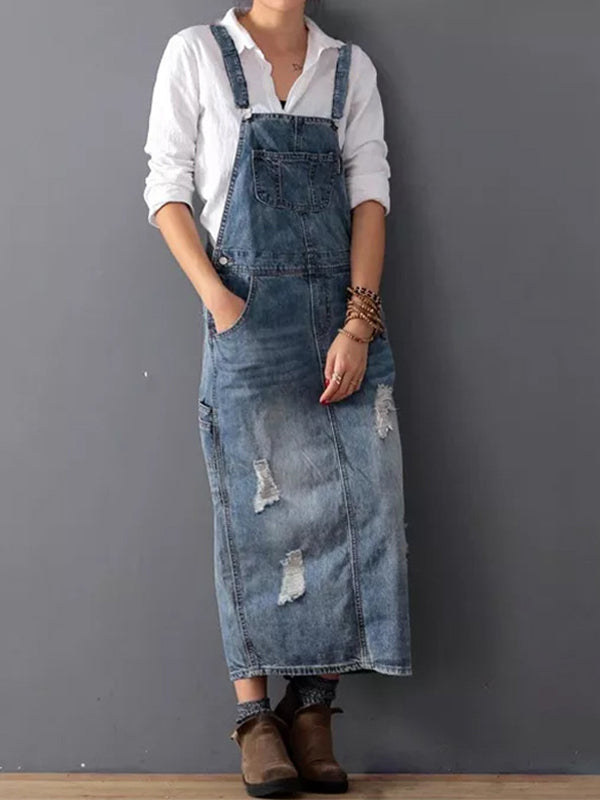 Rug Splits Versleten Denim Overalls Jurk