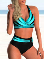 Hoge Taille Bikini Set Dames met Modieuze Print en Draadloos Design voor Comfort en Stijl tijdens Zomeractiviteiten