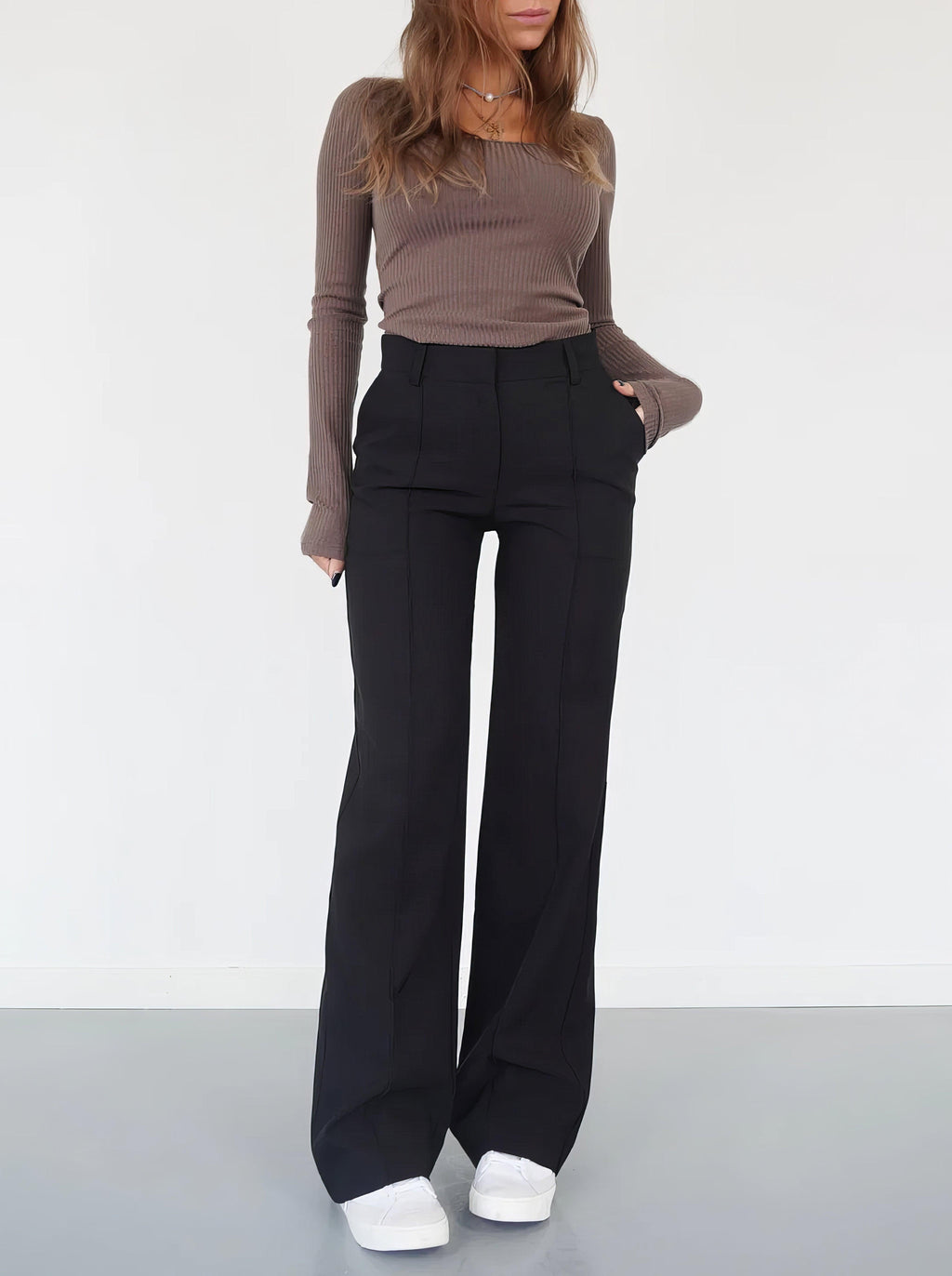 Dames Hoge Taille Wijde Pantalon Met Tailored Fit Volledige Lengte Elegante En Veelzijdige Stijl Voor Elke Gelegenheid