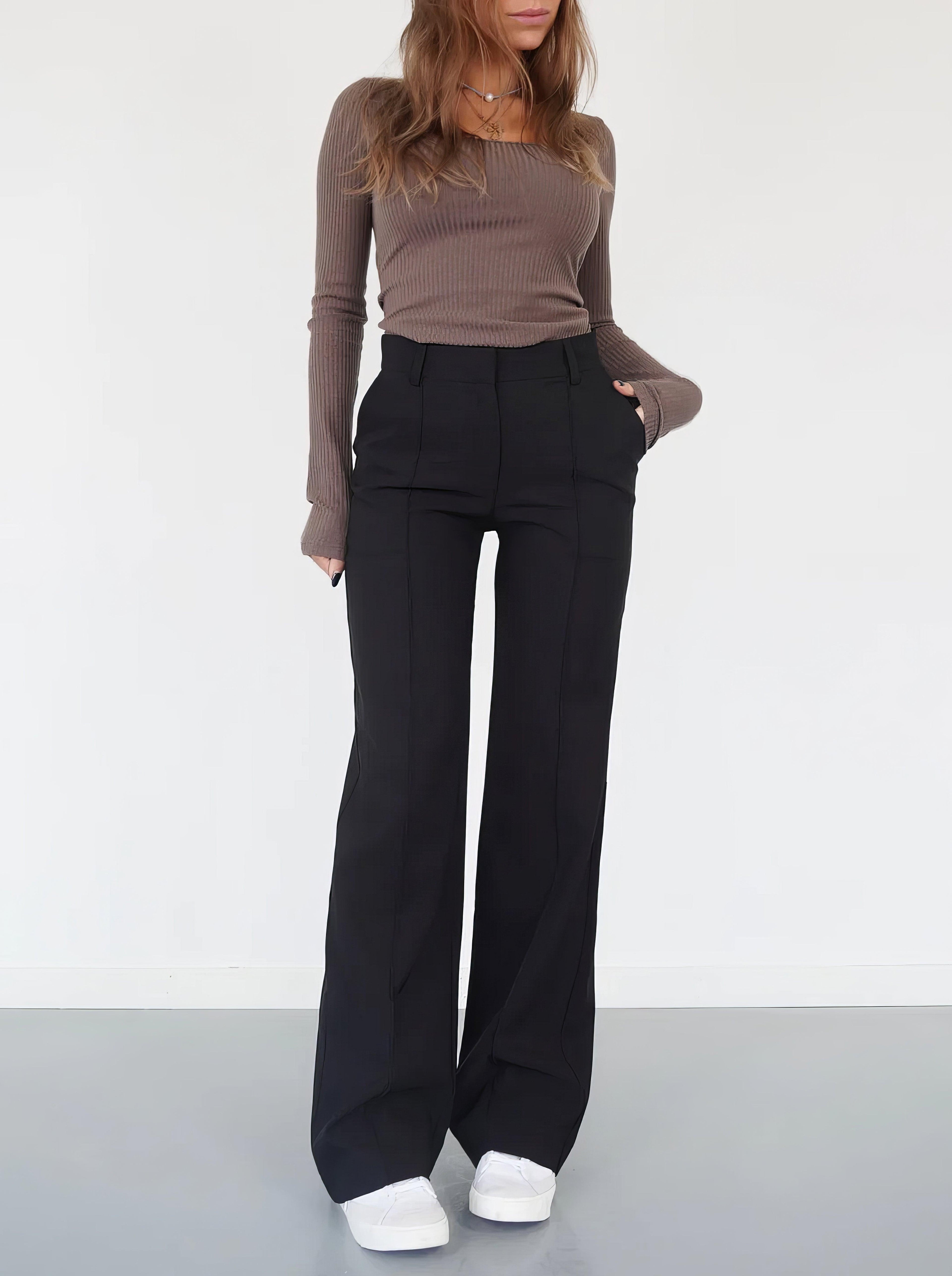 Dames Hoge Taille Wijde Pantalon Met Tailored Fit Volledige Lengte Elegante En Veelzijdige Stijl Voor Elke Gelegenheid