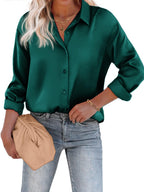 Satijnen Blouse Met Knoopsluiting En Lange Mouwen Elegante