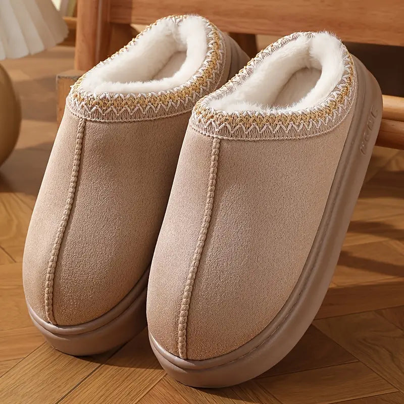 Slippers Met Fleece Voering Antislip EVA Zool Zwart Bruin - Sloffen - Pantoffels
