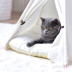 Witte canvas kattentipi met zacht kattenbedkussen