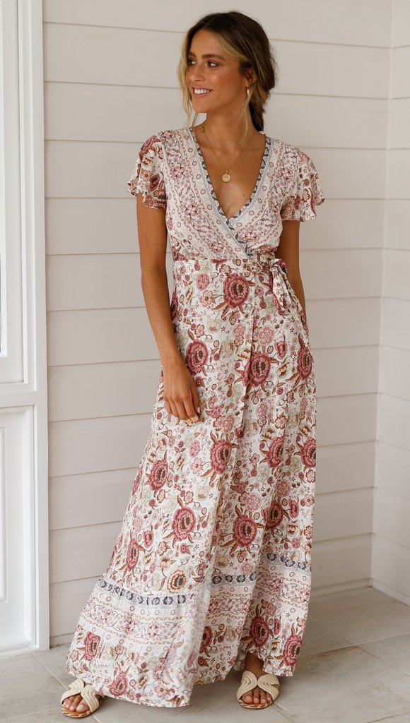 Bohemian Bloemen Wrap Maxi Jurk