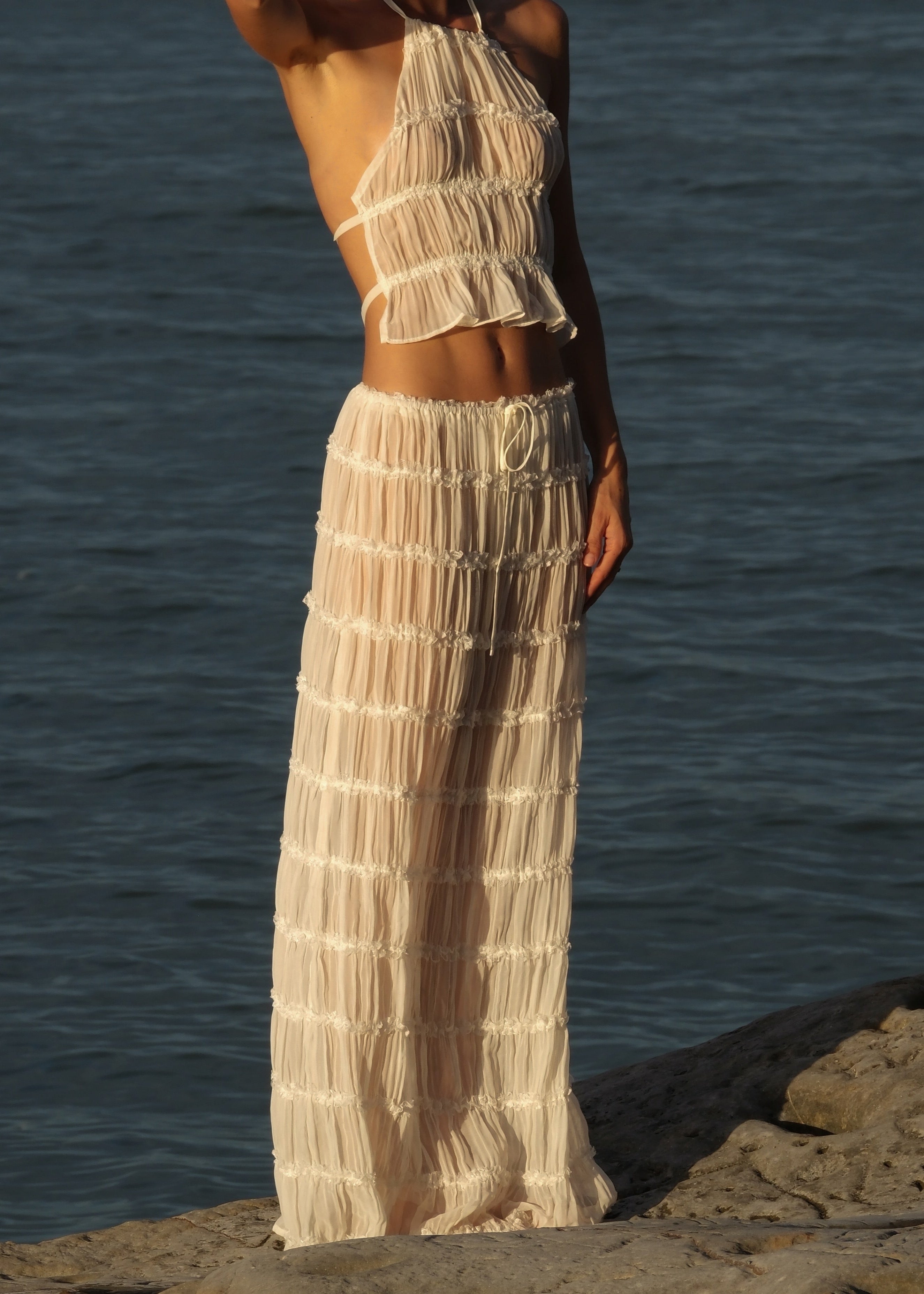 Sahara Set Voor Vrouwen - Luxe Chiffon Haltertop en Rok Stijl