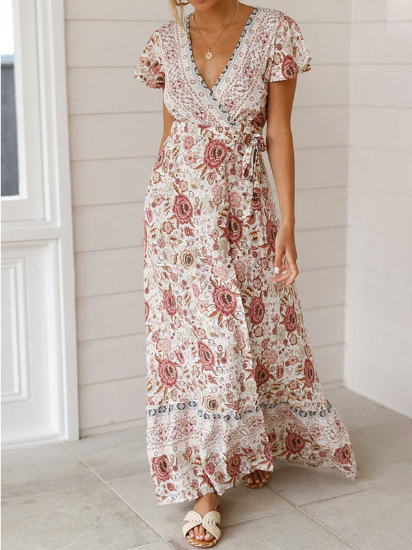 Bohemian Bloemen Wrap Maxi Jurk
