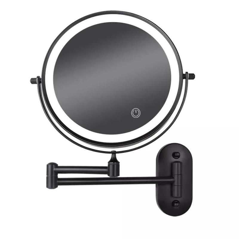 Zwarte oplaadbare LED-vergrotende spiegel voor make-up en badkamer-5