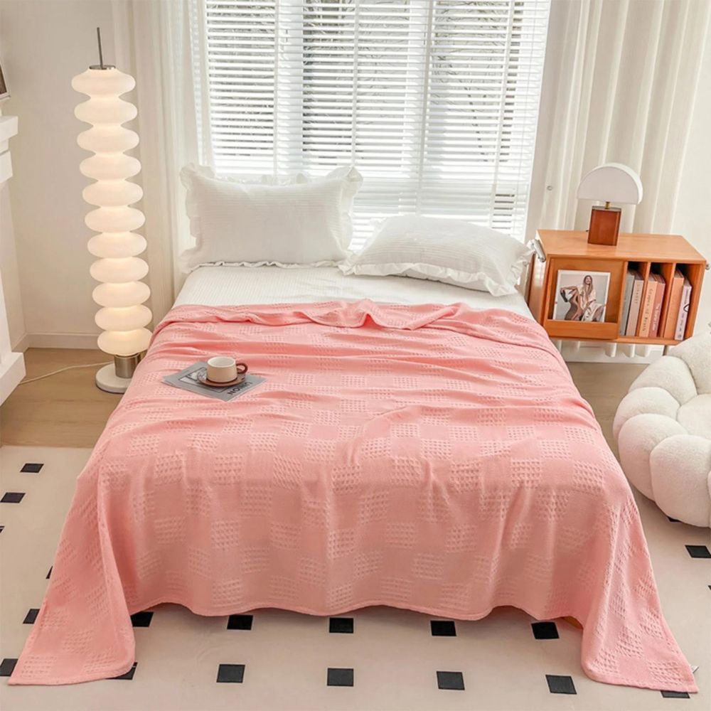 Blush Wafel Geruite Deken