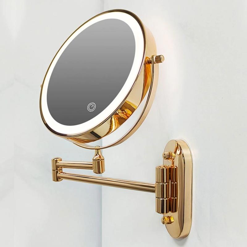 Goudkleurige oplaadbare LED-vergrotende spiegel voor make-up en badkamer-1