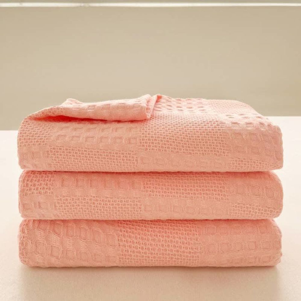 Blush Wafel Geruite Deken