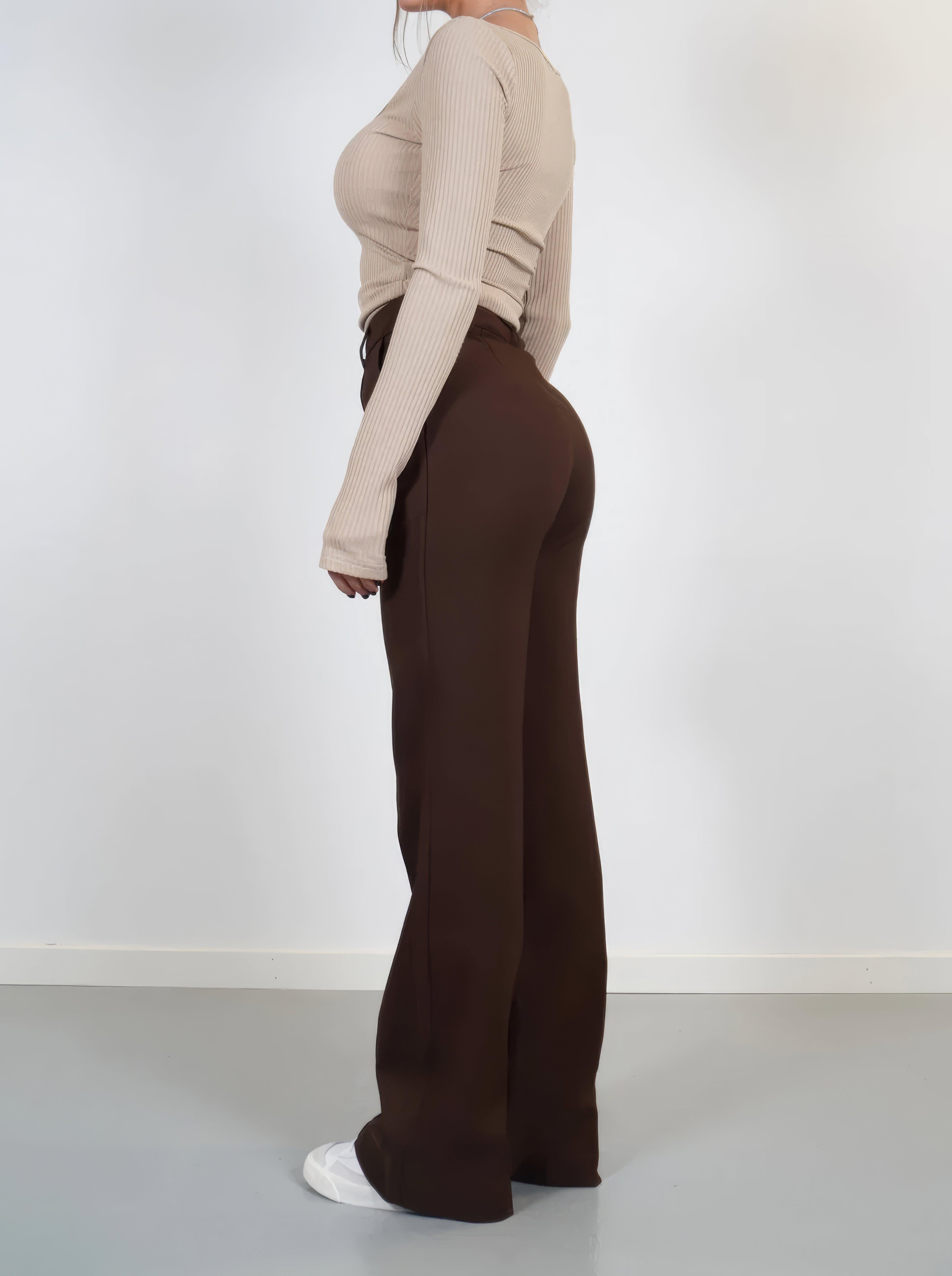 Dames Hoge Taille Wijde Pantalon Met Tailored Fit Volledige Lengte Elegante En Veelzijdige Stijl Voor Elke Gelegenheid