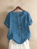 Verana – Elegante Katoenen Blouse met Korte Mouwen en Knoopdetails