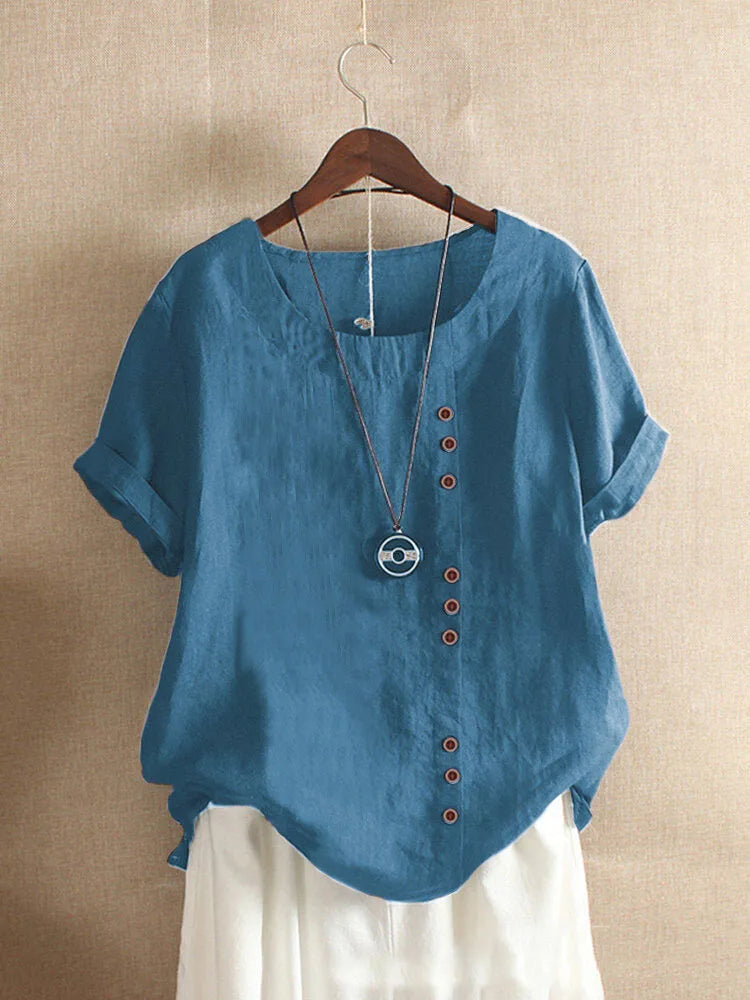 Verana – Elegante Katoenen Blouse met Korte Mouwen en Knoopdetails