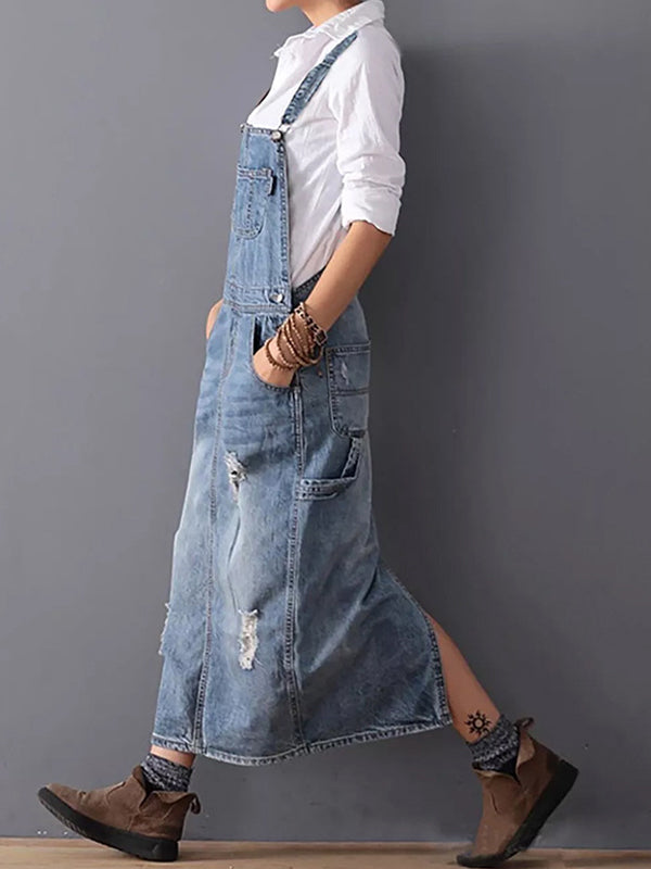 Rug Splits Versleten Denim Overalls Jurk
