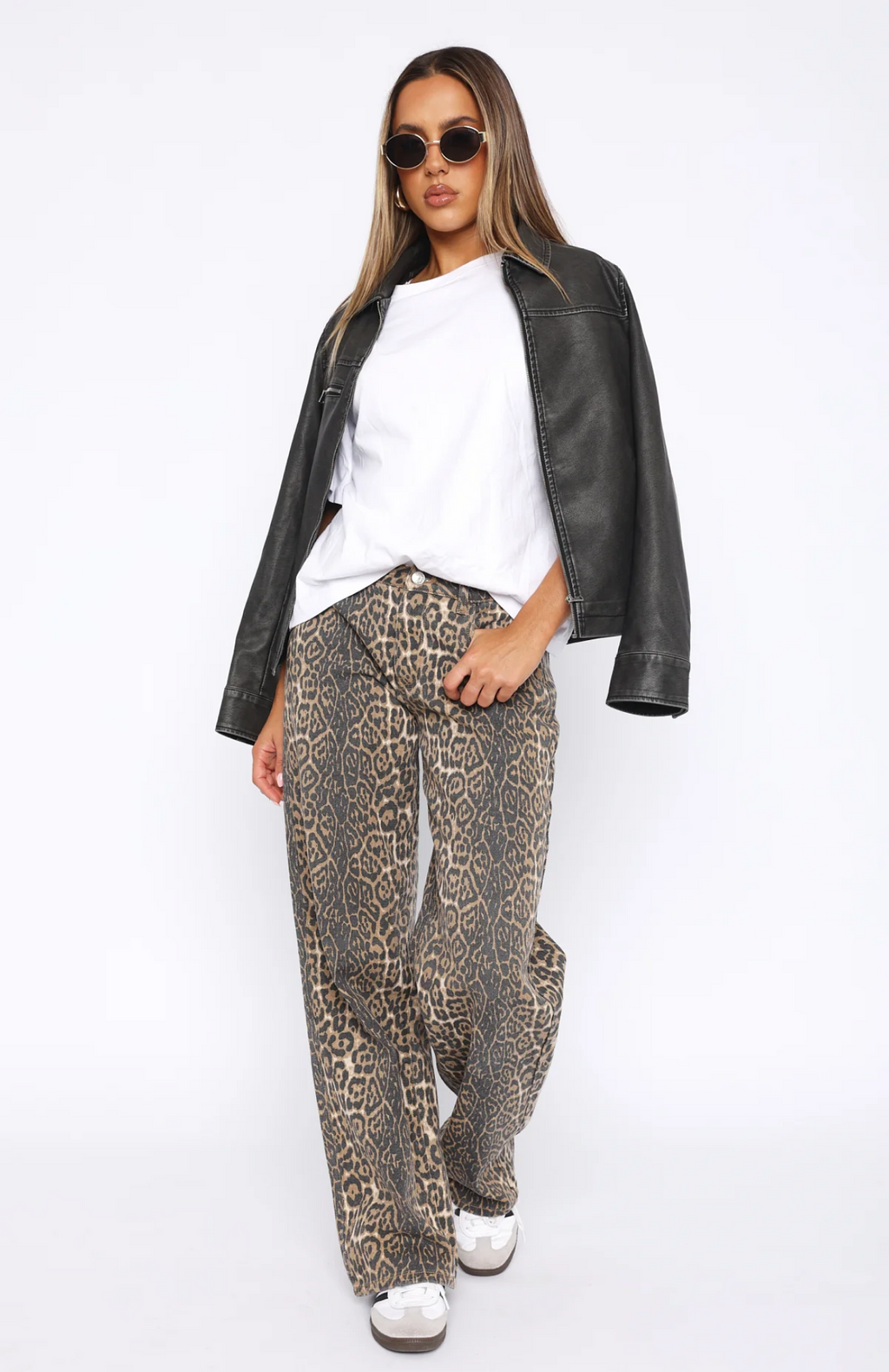Lola Lage Taille Wijde Pijpen Luipaard Jeans voor Dames