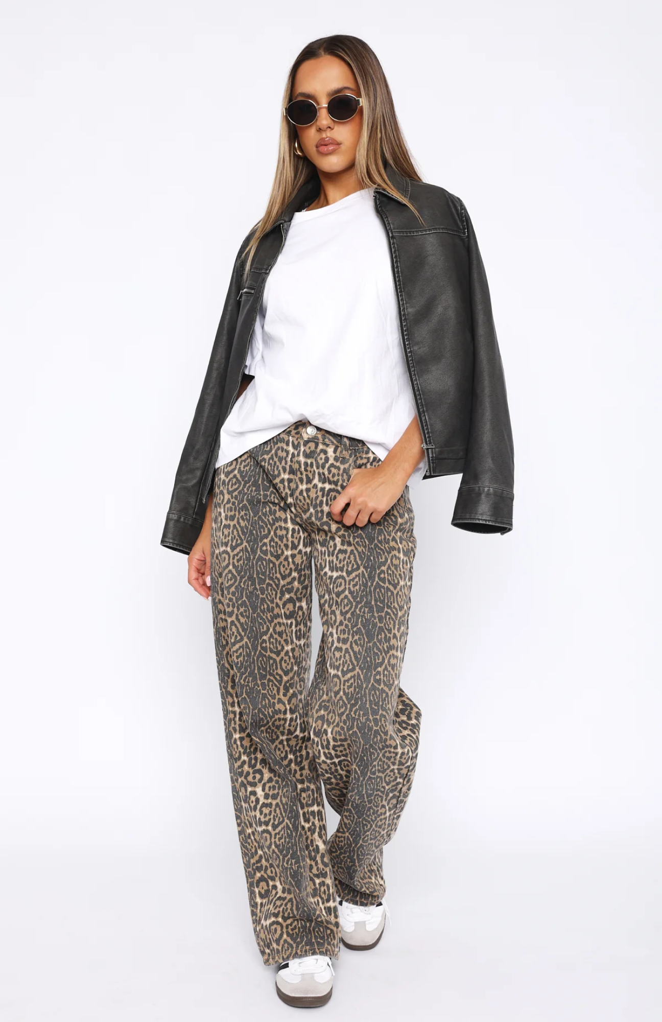 Lola Lage Taille Wijde Pijpen Luipaard Jeans voor Dames