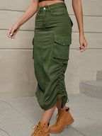 Dames Trekkoord Rok Zijkant Casual Denim Cargo Rok