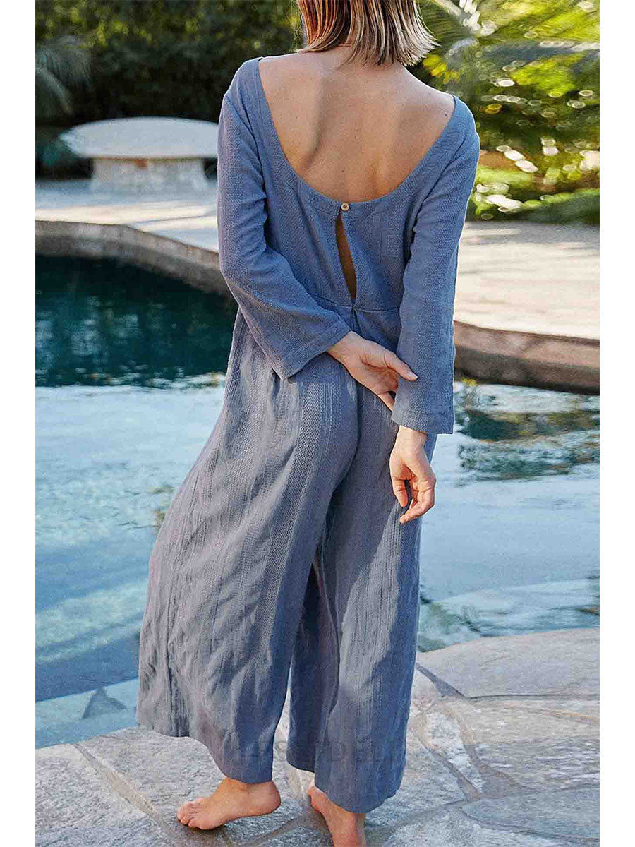 Dames U-Hals Achter Lange Mouw Jumpsuit