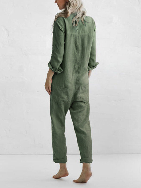 Knopen Casual Revers Zak Lange Mouwen Jumpsuit