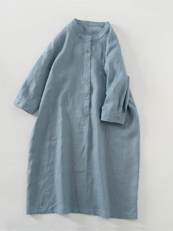 Middellange Mouwen Losse Linnen Shirt Jurken