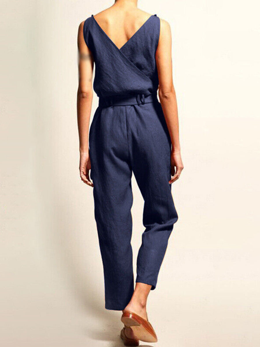 V-hals Casual Jumpsuit Met Ceintuur