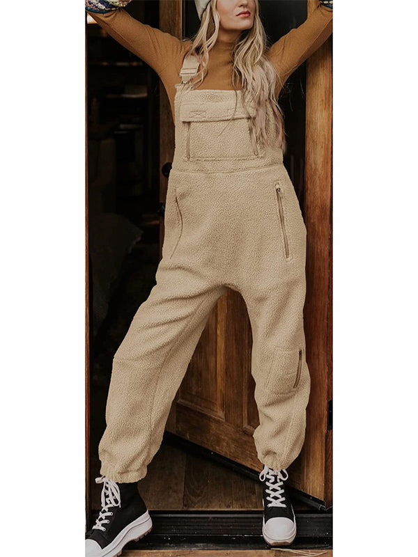 Dames Fleece Thermische Overalls Met Ritszakken