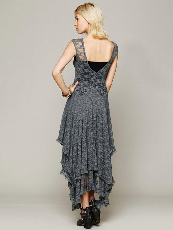 Franse Romantische Ongelijke Zoom Kant Maxi Jurk