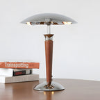 Vintara I Retro Paddenstoel Tafellamp – Chroom en Hout met Dimmer