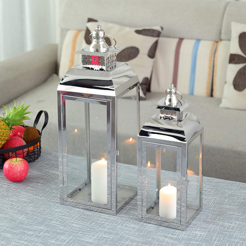 20,5"&15" Hoge RVS Decoratieve Kaarsenlantaarns (Set van 2)