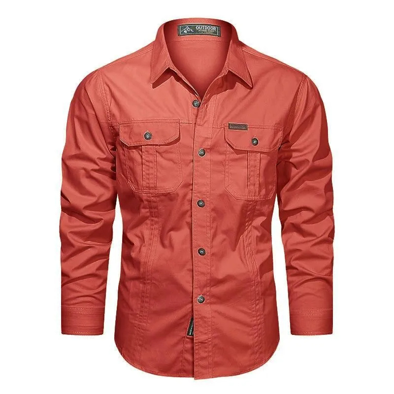 Heren Utility Shirt Met Borstzakken Lange Mouwen En Knoopsluiting Voor Comfortabele Stijl En Functionaliteit