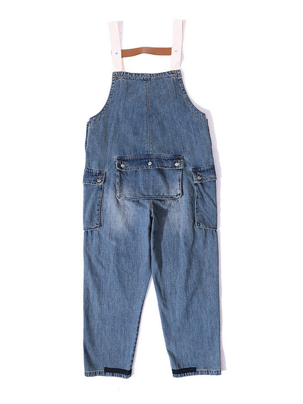 Versleten Denim Draagriemen Multi-Pocket Overalls
