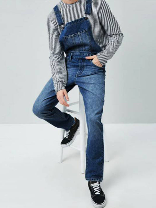 Heren Slim Fit Bretels Gewassen Denim Overalls