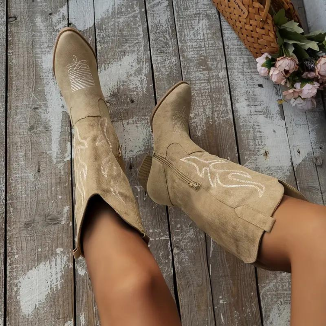 Cowboylaarzen Kniehoge Met Zijrits Zware Hak Spitse Teen