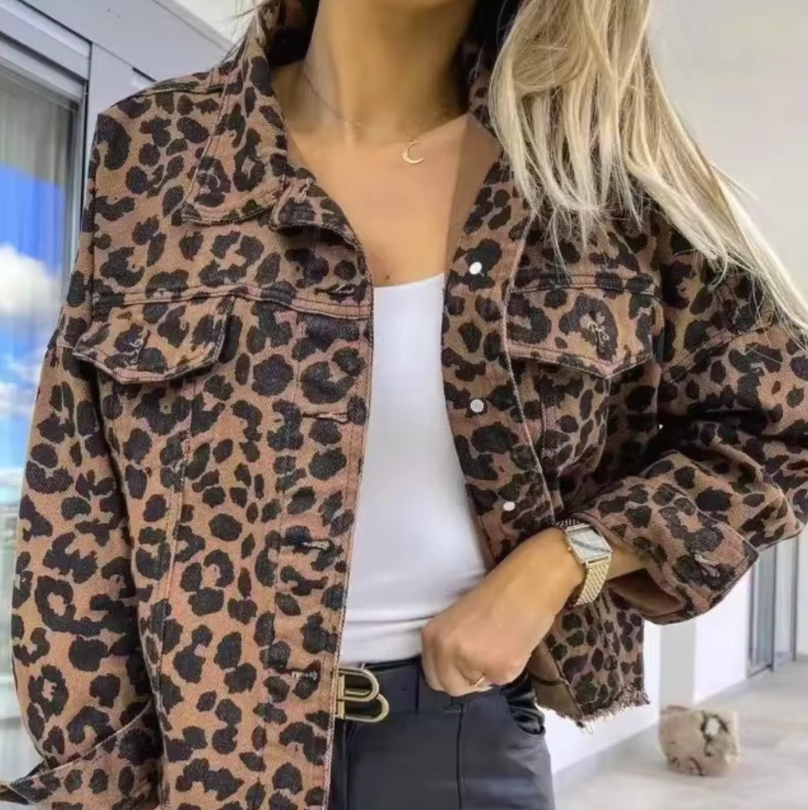 Dames Spijkerjas met Luipaard- en Leeuwenprint - Denim