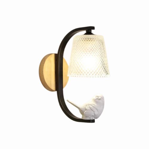 BirdLuxe - Elegante Wandlamp met Vogelontwerp – Hout en Glas voor Slaapkamer