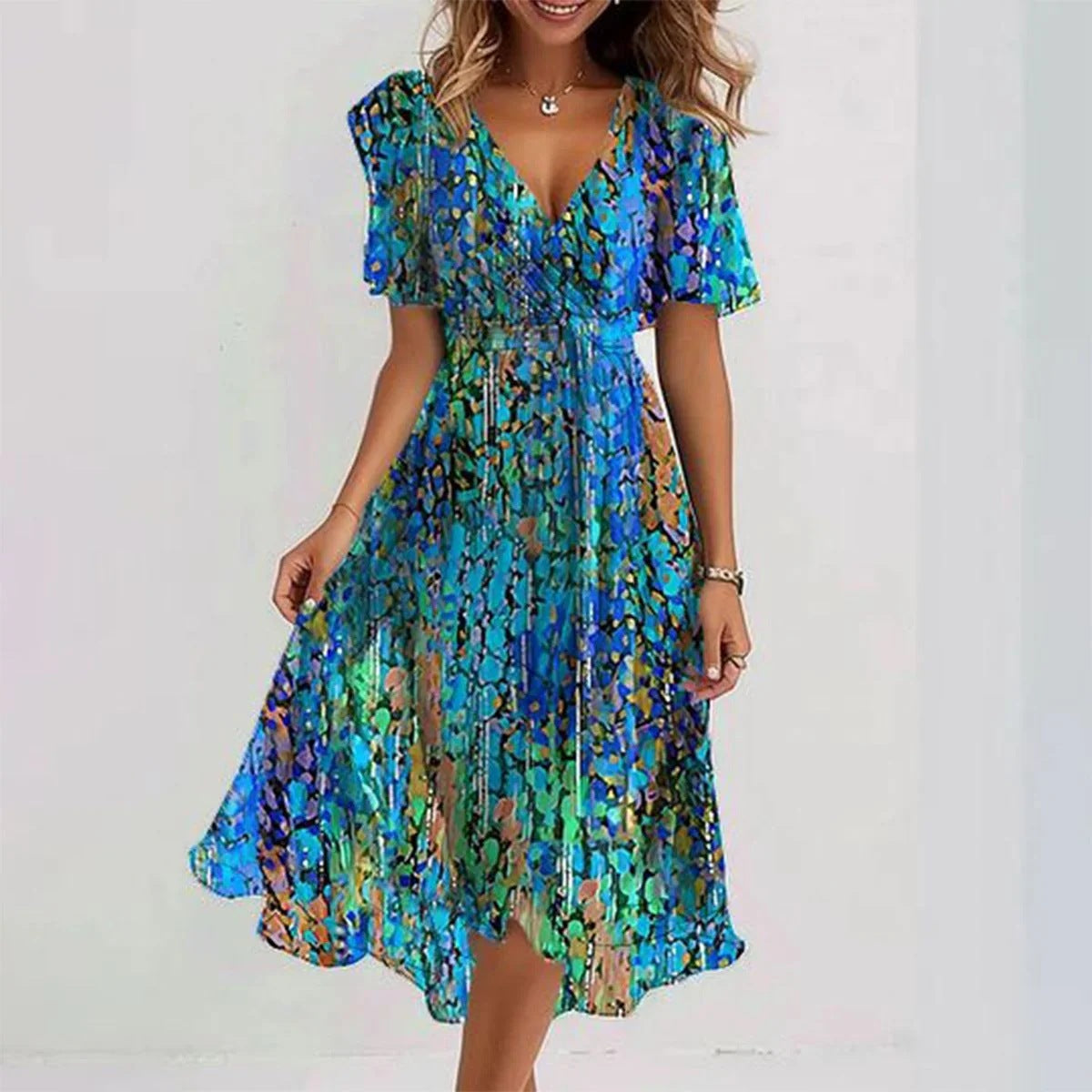 Lichte Zomerjurk met Bloemenpatroon | Luchtige Chiffon | Perfect voor Zomerdagen